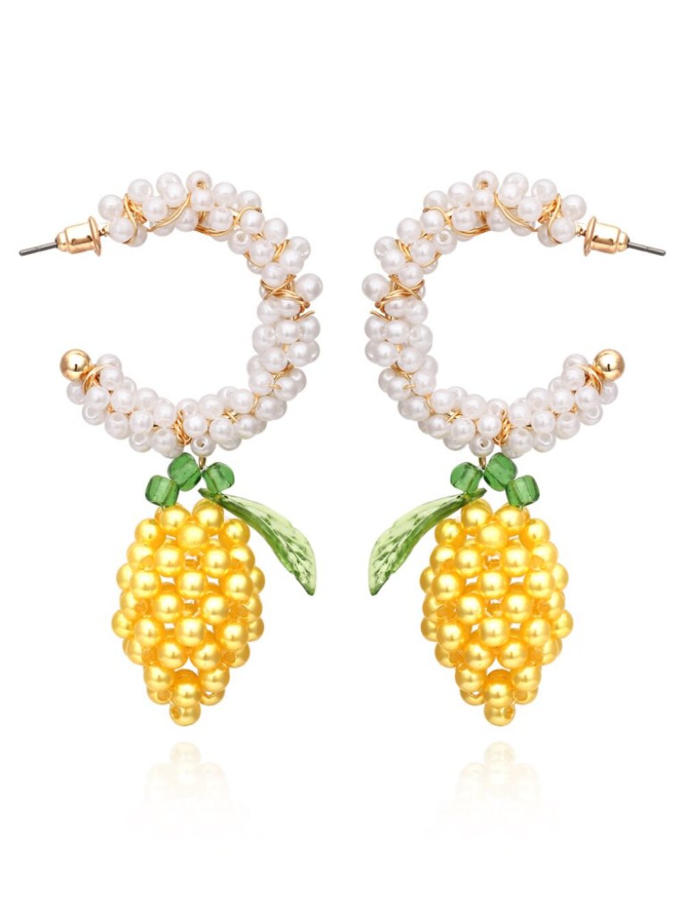 Zara Pearl Hoop Earrings Lemon Drop Fruit Statement Sicily Italian Summer Jewelr